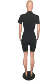 Orange Fashion Sportswear Patchwork Basic Zipper Collar Short Sleeve Two Pieces