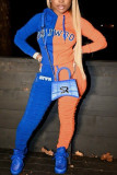 Blue Street Solid Patchwork Hooded Collar Long Sleeve Two Pieces