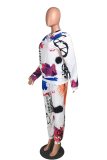 White Casual Print Letter Long Sleeve Two Pieces