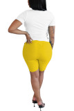 Yellow venetian Fashion Casual adult Ma'am Print Two Piece Suits pencil Short Sleeve Two Pieces