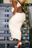 White Sexy Solid Hollowed Out Backless O Neck Sleeveless Dress