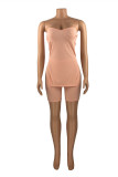 Red Sexy Casual Solid Backless Slit Strapless Sleeveless Two Pieces