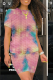 Pink Casual Patchwork Tie-dye O Neck Short Sleeve Two Pieces