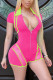 Rose Red Sexy Solid Patchwork Turndown Collar Regular Rompers