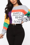 Grey Street Print Patchwork O Neck Mid Waist Tops
