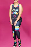 Pink Casual Sportswear Letter Print Vests Pants U Neck Sleeveless Two Pieces