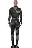 Camouflage Celebrities Two Piece Suits Print pencil Long Sleeve Two-piece Pants Set