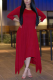 Red Sexy Solid Patchwork O Neck Irregular Dress Dresses
