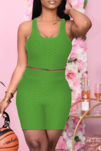 Green Sexy Solid Split Joint O Neck Sleeveless Two Pieces