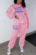 Pink Casual Print Hooded Collar Long Sleeve Two Pieces