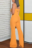 Yellow Polyester Fashion Sexy adult Ma'am Solid Two Piece Suits Loose Sleeveless Two Pieces