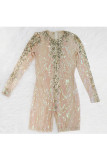 Pink Fashion Sexy Mesh Sequin perspective Polyester Long Sleeve O Neck
