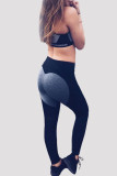 Black Casual Sportswear Patchwork Basic Skinny High Waist Pencil Trousers
