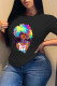 Black Fashion Casual Print Basic O Neck T-Shirts