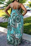 Yellow Sexy Print Patchwork Spaghetti Strap Loose Jumpsuits