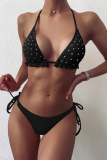White Sexy Solid Hot Drill Swimwears