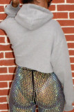 Grey Sportswear Solid O Neck Tops