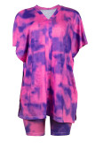 Red Fashion Sexy adult Ma'am Print Tie Dye Two Piece Suits pencil Short Sleeve Two Pieces