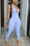 Pink Fashion Casual Solid Sleeveless V Neck Jumpsuits