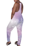 purple Fashion Sexy Print Patchwork Tie-dyed Sleeveless V Neck Jumpsuits