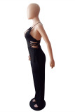 Black Fashion Sexy Solid Backless Strap Design Spaghetti Strap Regular Jumpsuits