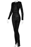 Black Sexy Patchwork Slit O Neck Skinny Jumpsuits