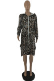 Leopard Print Street Print Hooded Collar Outerwear