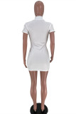 White Fashion Casual Letter Embroidered O Neck Short Sleeve Dress
