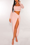 Pink Street Solid Patchwork High Opening Square Collar Long Sleeve Two Pieces