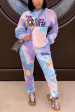 Multicolor Casual Print Hooded Collar Long Sleeve Two Pieces