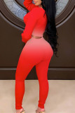 Red Fashion Casual Letter Print Basic O Neck Long Sleeve Two Pieces
