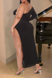 Red Sexy Solid Hollowed Out One Shoulder Pencil Skirt Dresses