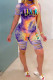 purple Milk Silk Fashion Casual Print Two Piece Suits pencil Short Sleeve Two Pieces