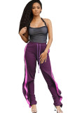 Black Polyester Elastic Fly Mid Solid Draped Loose Pants Pants