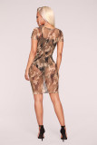 Camouflage Fashion Short Sleeves O neck Straight Knee-Length Print Dresses