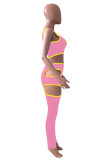Pink Sexy Casual Letter Print Hollowed Out O Neck Sleeveless Two Pieces