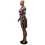 Stripe Fashion Sexy Cap Sleeve Long Sleeves O neck Step Skirt Knee-Length Club Dresses