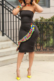 Black Sexy Casual Patchwork Backless Strapless Sleeveless Dress