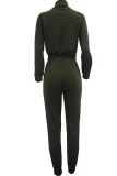 Army Green Casual Solid zipper Long Sleeve Turndown Collar Jumpsuits