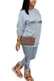 Pink Fashion Casual Adult Letter Letter O Neck Long Sleeve Regular Sleeve Regular Two Pieces