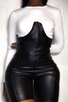 Black Sexy Solid O Neck Long Sleeve Two Pieces