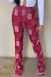 Wine Red Fashion Casual Print Pants High Waist Trousers