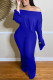 Blue Fashion Casual Solid Basic Bateau Neck Long Sleeve Two Pieces