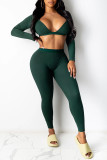 Pink Sexy Solid Patchwork Backless V Neck Long Sleeve Two Pieces