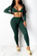 Ink Green Sexy Solid Patchwork Backless V Neck Long Sleeve Two Pieces