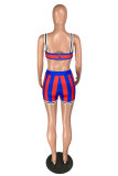 Red and blue Fashion Sexy adult Striped Patchwork Print backless Two Piece Suits pencil Sleeveless Two Pieces
