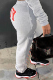 Dark Gray Casual Sportswear Letter Print Solid Pants Basic Straight Bottoms