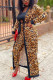 Leopard Print Casual Print Leopard With Belt O Neck Outerwear
