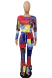 Colour Work Daily Print O Neck Long Sleeve Two Pieces