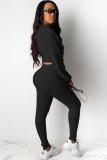 Black Polyester Sexy Solid Two Piece Suits pencil Long Sleeve Two-piece Pants Set